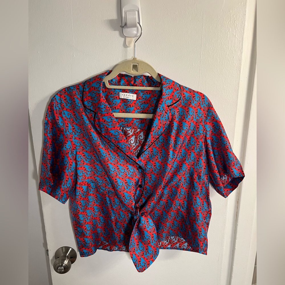 SANDRO silk short sleeve blouse